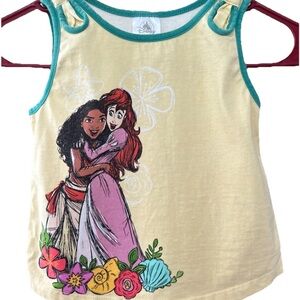 Disney Parks Yellow Floral Tank Top Featuring Ariel & Moana Size 5/6
